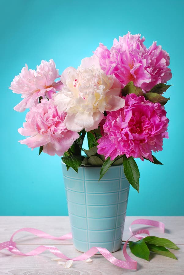 Beautiful peony bouquet in vase