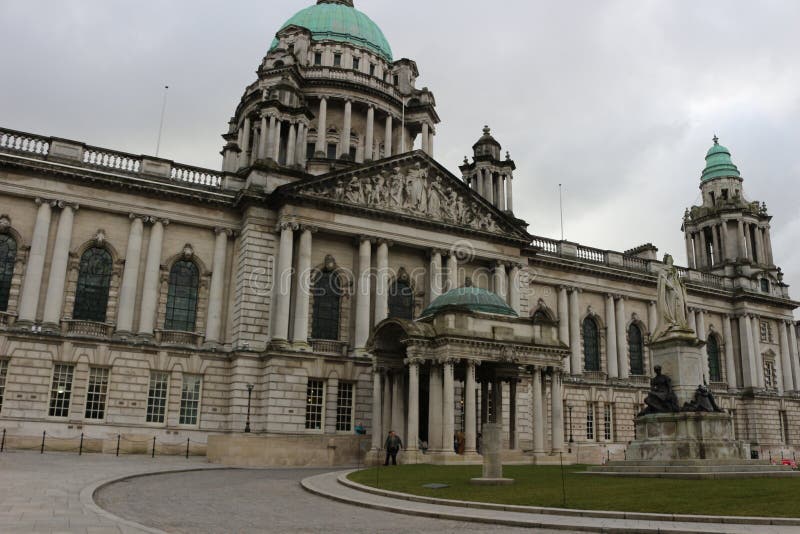 Beautiful picture of city hall in Belfast Northern Ireland, with a gloomy sky and dark clouds royalty free stock image Beautiful picture of city hall in Belfast Northern Ireland, with a gloomy sky and dark clouds royalty free stock image