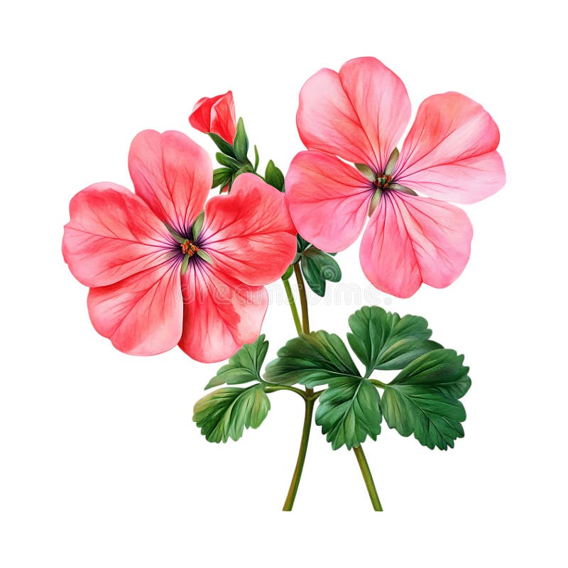 Beautiful Pink Geranium Flowers HighResolution Image against transparent background royalty free illustration