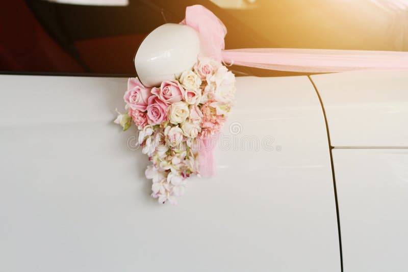 Wedding Car Decoration Decorations Kit Set White Roses Organza Free door  ribbons