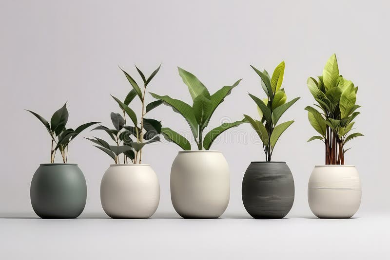 Beautiful Plants in Ceramic Pots Stock Illustration Illustration of