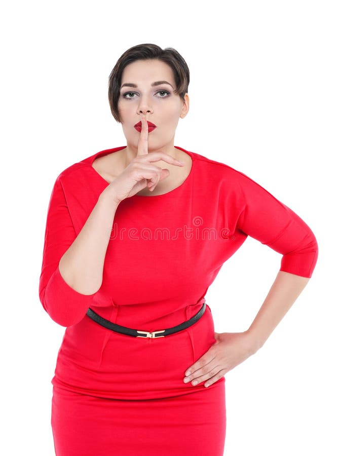 Beautiful Plus Size Woman Red Dress Finger Lips Stock Photos - Free ...