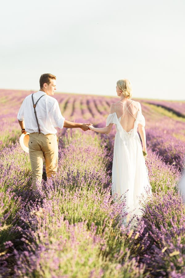 Beautiful Portrait of Man and Women in Lavender Field Stock Image ...