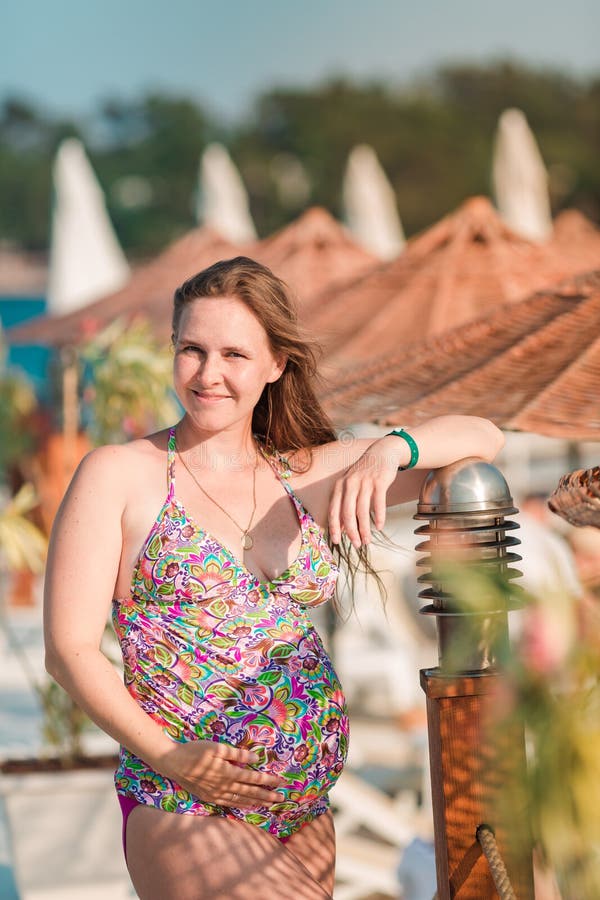 Beautiful pregnant woman at the beach royalty free stock image Beautiful pregnant woman at the beach royalty free stock image