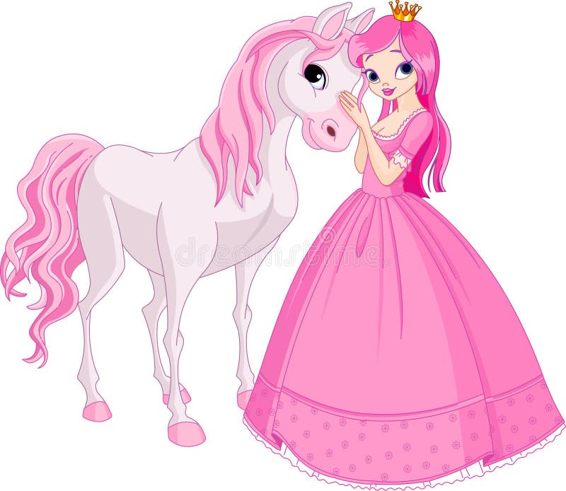 Beautiful princess and horse stock illustration