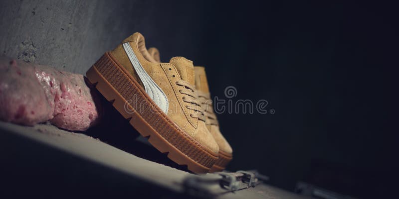 Beautiful Puma Suede Creepers By Rihanna On Dark Industrial Background. Krasnoyarsk, Russia - December 26, 2017 Editorial Photo - Image of industry, collection: 173777416