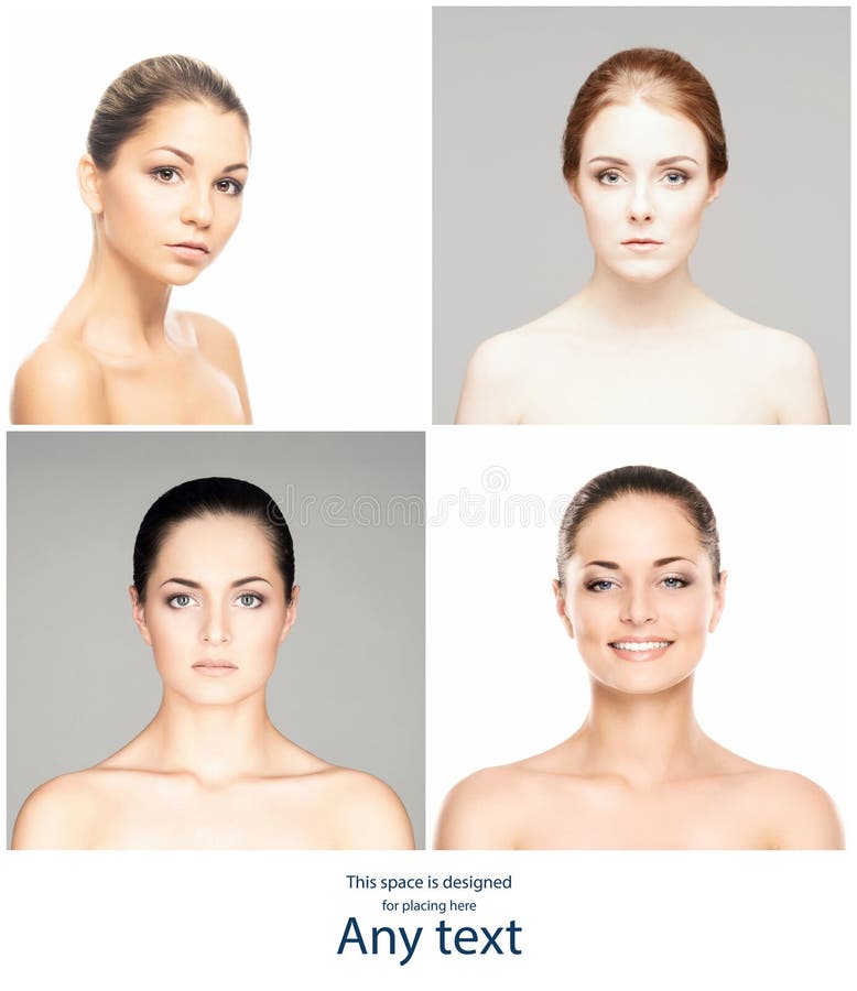Beautiful, pure and healthy female faces. Portrait of young women in collage. Lifting, skincare, plastic surgery and stock photo Beautiful, pure and healthy female faces. Portrait of young women in collage. Lifting, skincare, plastic surgery and stock photo