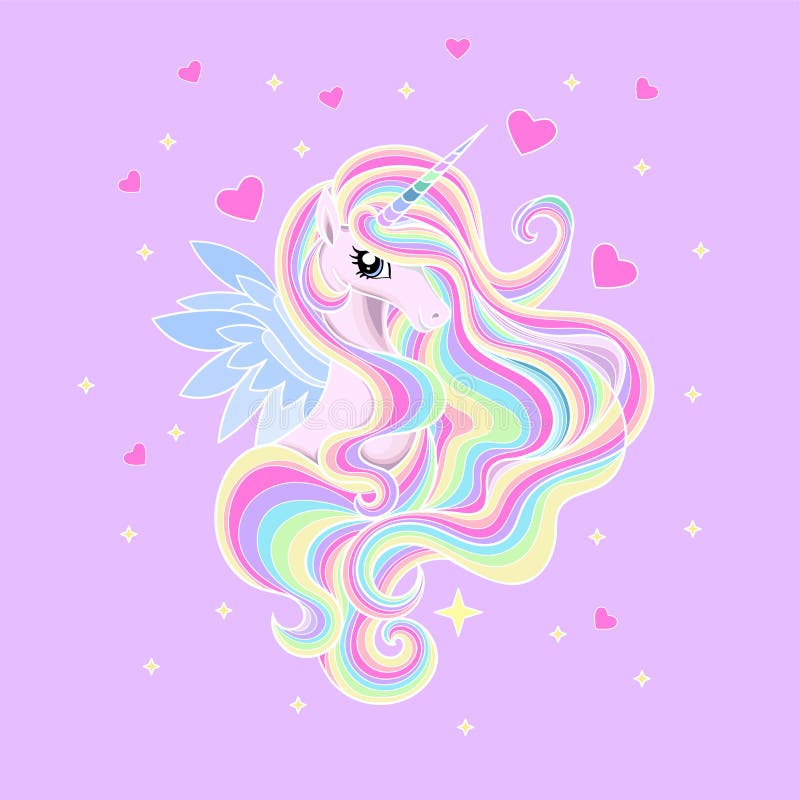 Beautiful Rainbow Unicorn with Long Mane on a Pink Background ...