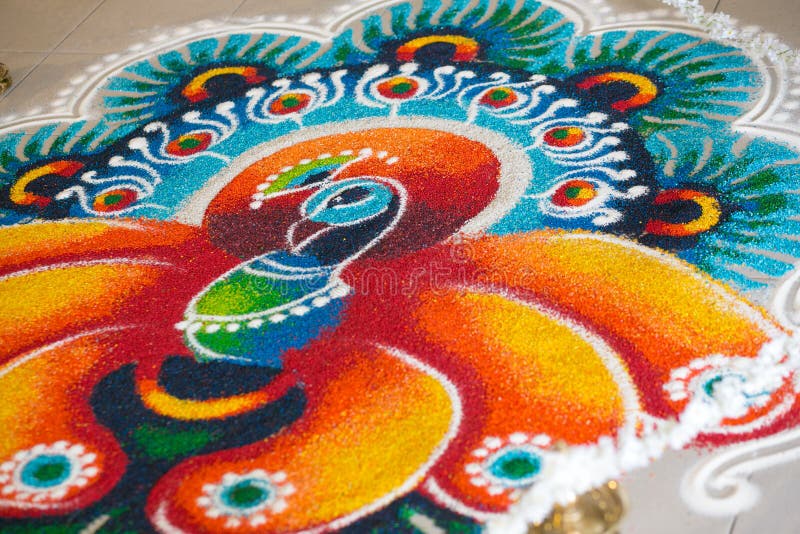Beautiful Rangoli Peaart Design on a Tiled Floor Stock Photo Image of