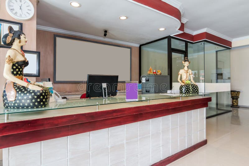 Beautiful Reception Area At Cheap Hotel Stock Image Image Of