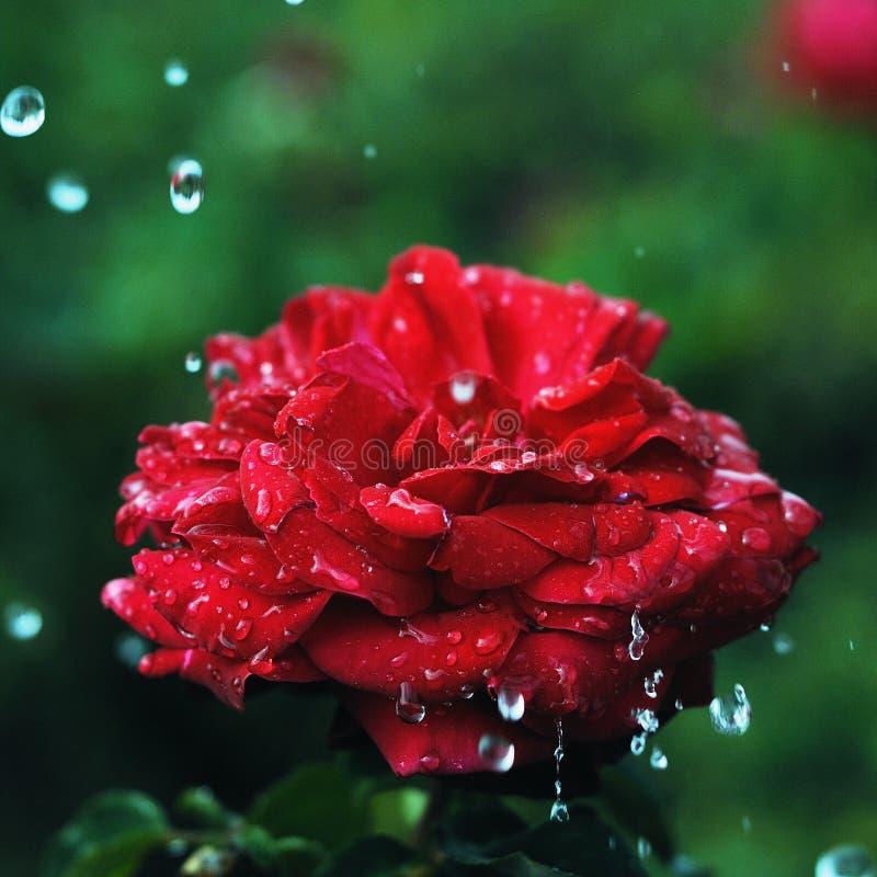 Red Rose In The Rain Stock Photo Image Of Color Flowers 182923842