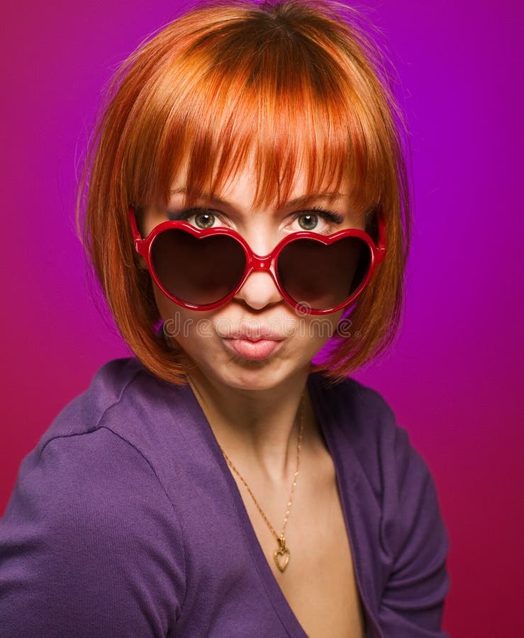 Beautiful Red Girl with Sunglasses Stock Image Image of sunglasses