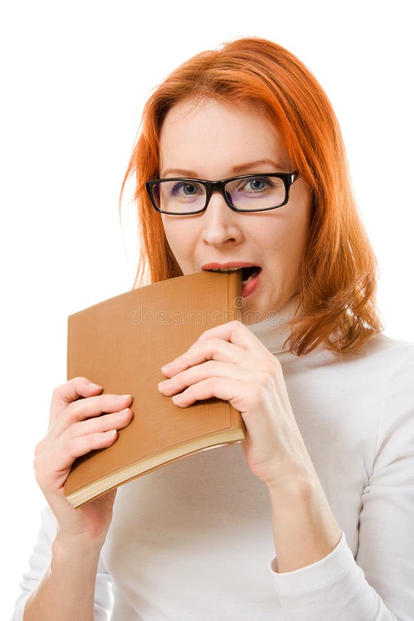 Beautiful Red Haired Girl In Glasses With Book Stock Image Image Of 