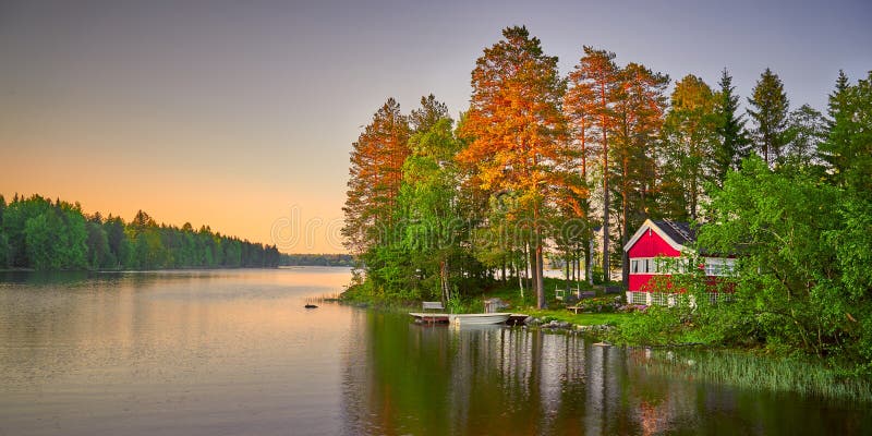 Red house by the lake