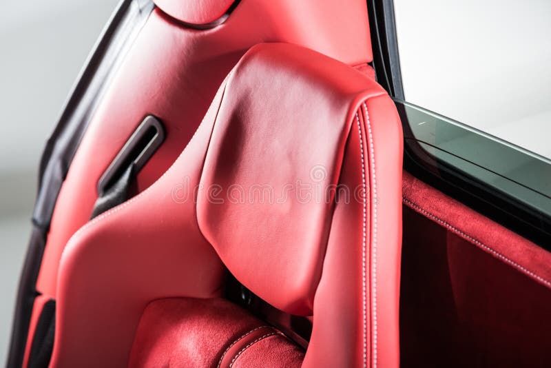 Beautiful Red Interior of a Luxurious Car with Red and Black Details