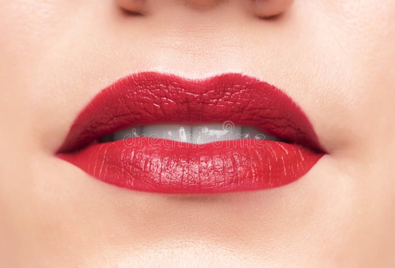 Beautiful Red Lips and Teeth. Stock Photo Image of cherry, mouth