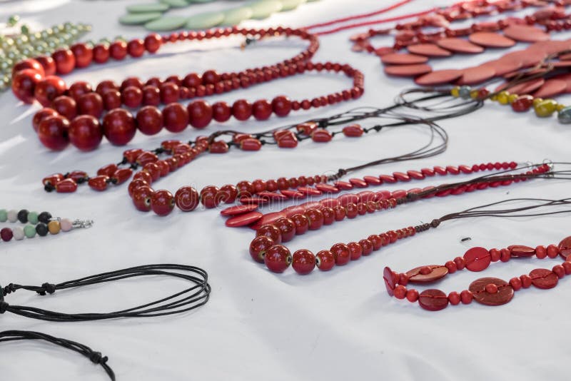 Beautiful red necklaces for sale at old Jaffa Flea Market