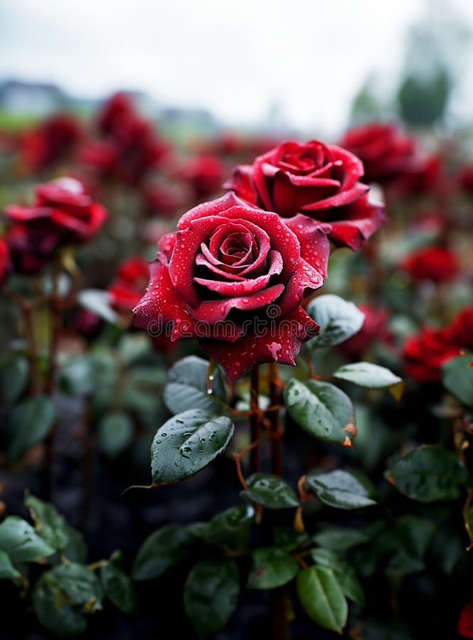 red rose with water drops Selective focus Generative Ai