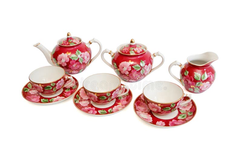 Beautiful red tea service isolated