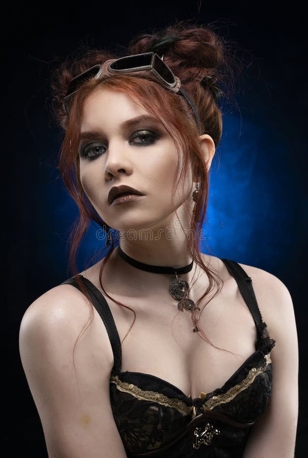 Big Boobs Gothic A Beautiful Redhead Cosplayer Girl Wearing a Victorian-style Steampunk Costume with Big Breasts in a Deep Neckline. Portrait Stock Image - Image of gear, copyspace: 142326217