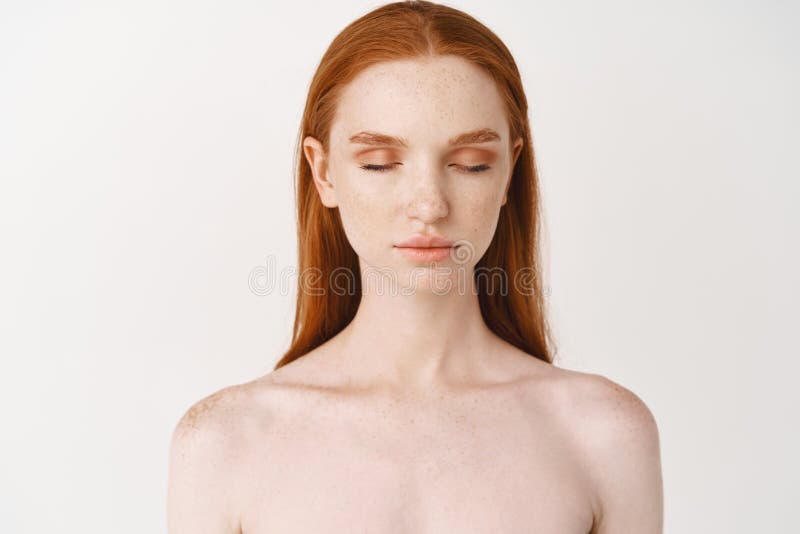 Skinny Freckled Redhead Porn - Close-up of Relaxed Young Redhead Woman with Pale Skin and Freckles,  Massaging Natural Red Hair, Standing Naked without Stock Image - Image of  long, cosmetic: 212417231