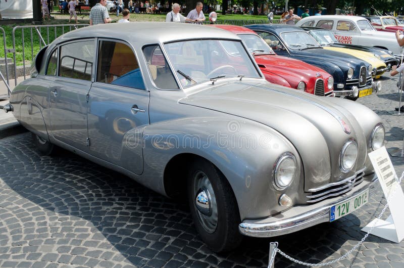 Beautiful retro cars on display outdoors in Lvov