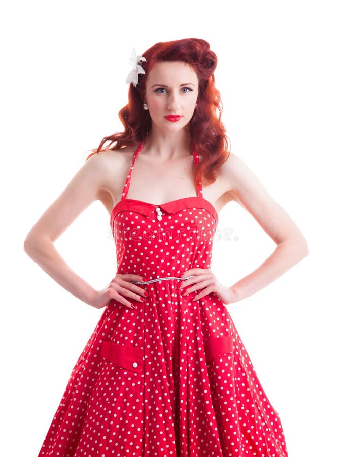 Beautiful Retro Pin Up Girl With Red Polka Dot Dress Stock Image Image Of Expression Dress