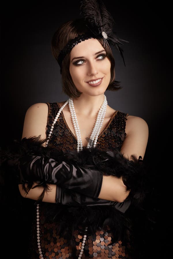 Beautiful Retro Woman From The Roaring 20s Ready To Party Stock Image
