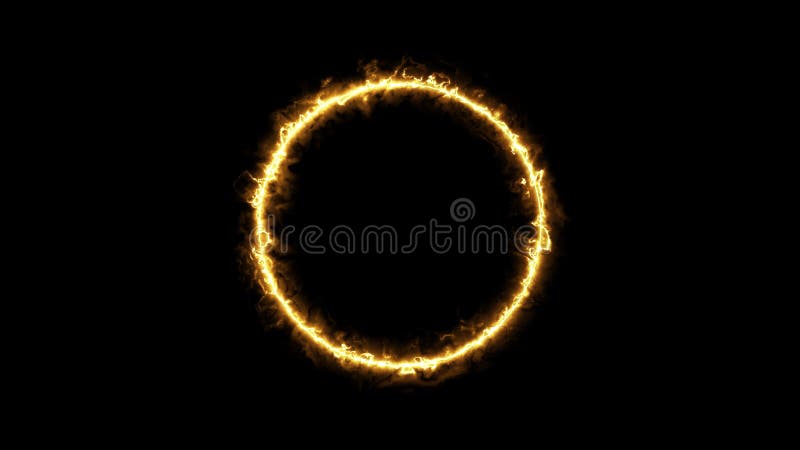 Beautiful ring of fire on black background. Abstract solar fire circle. Gradually appearing burning ring of fire.