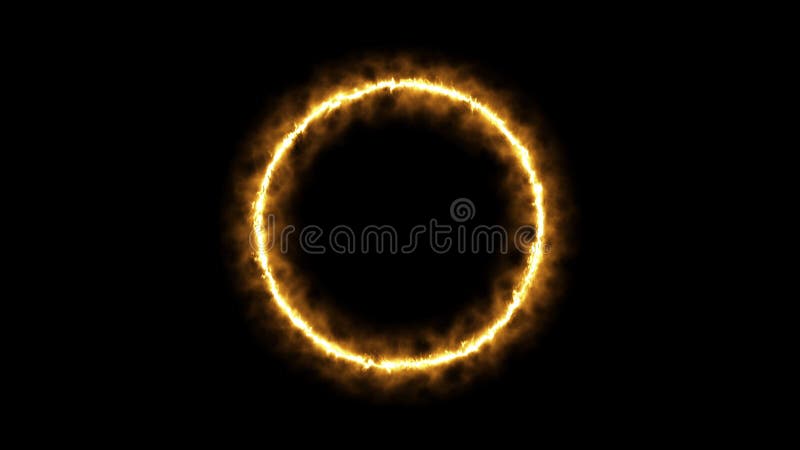 Beautiful ring of fire on black background. Abstract solar fire circle. Gradually appearing burning ring of fire.