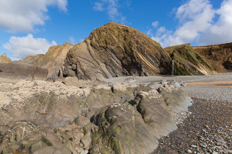 Beautiful rocks on Sandymouth beach North Cornwall England UK with unusual formations near Bude