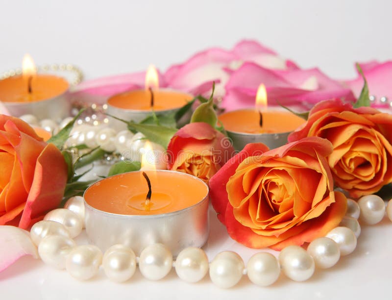 Beautiful Rose and Burning Candles Stock Image Image of candles
