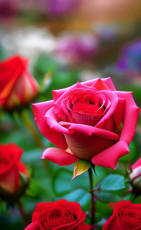 Beautiful Roses in the Garden , Ai Generated Stock Photo Image of