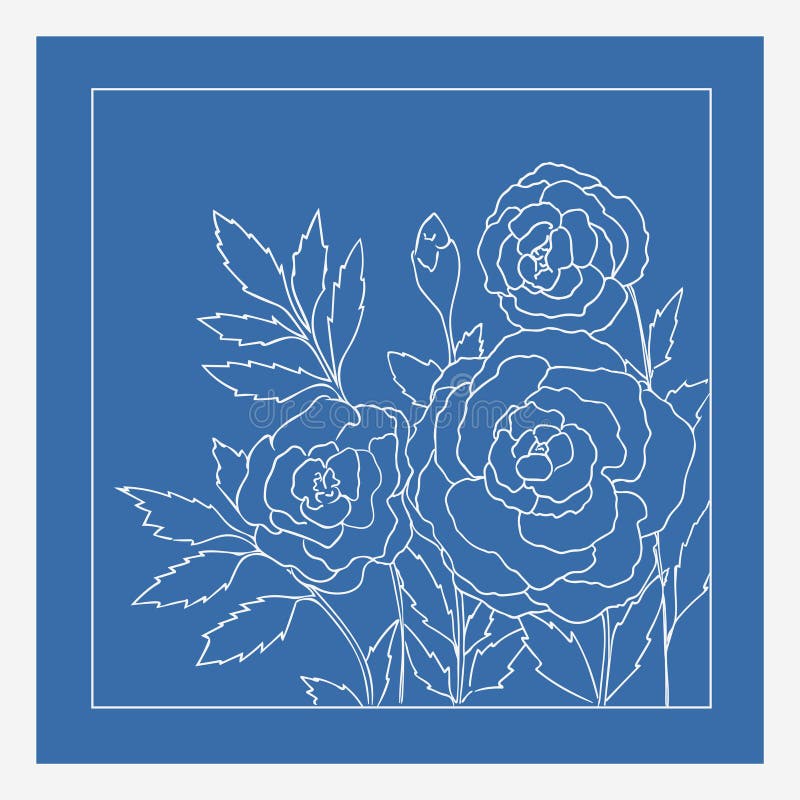 Beautiful roses isolated on blue background. Hand drawn vector illustration.