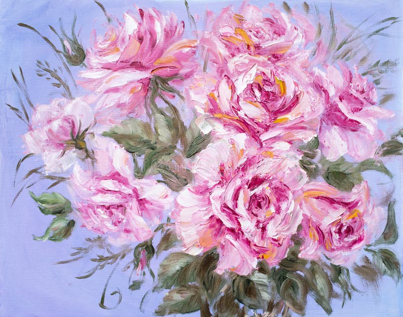 Beautiful Roses, oil painting on canvas vector illustration Beautiful Roses, oil painting on canvas vector illustration