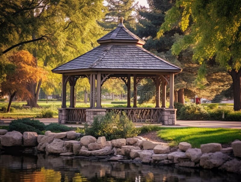Beautiful Round Shape Gazebo in the Park Designed by the Landscape