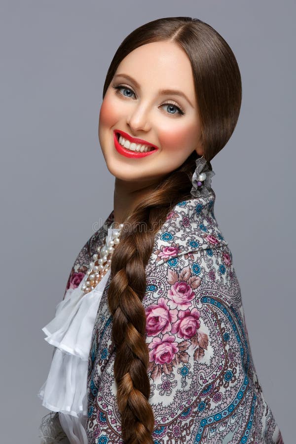 Beautiful Russian Girl in Traditional Clothes Stock Im