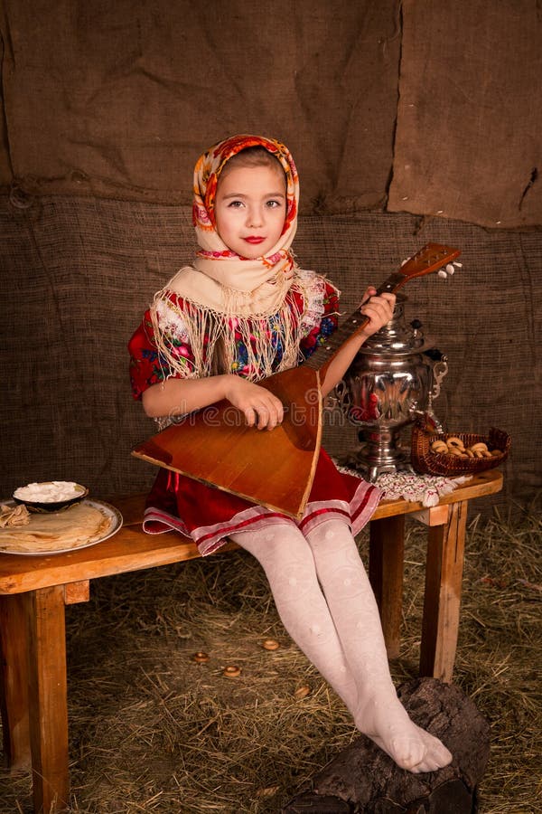 Beautiful russian girl in a shawl