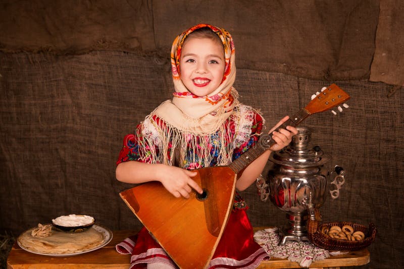 Beautiful russian girl in a shawl