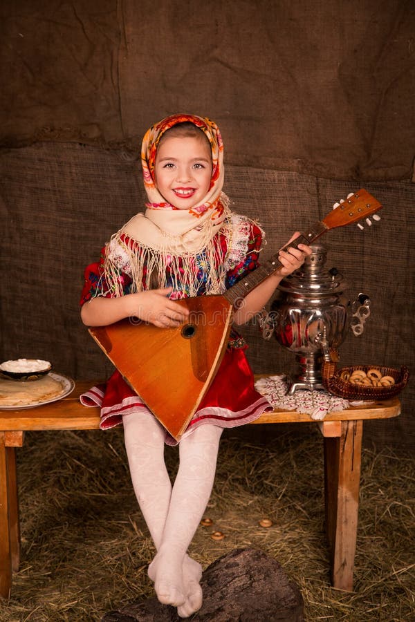 Beautiful russian girl in a shawl