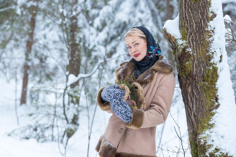 Russian Beautiful Girl In The Winter Forest Stock Image Image Of Dress Rural 33475495