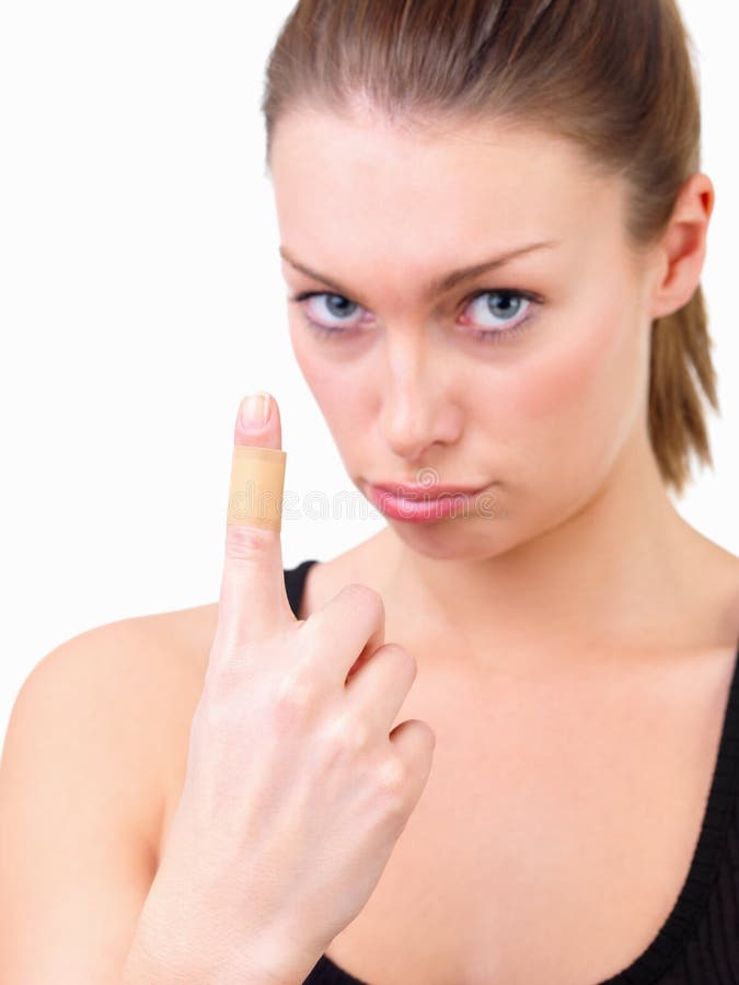 Beautiful Sad Girl with Hurt Finger Stock Image Image of help