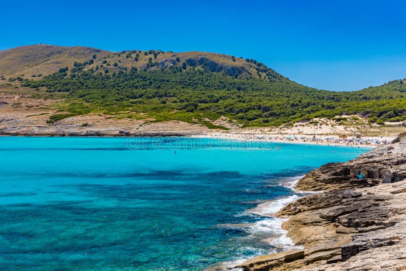 Beautiful sandy beach of Cala Mesquida, Mallorca, Balearic islands, Spain. Beautiful sandy beach of Cala Mesquida, Mallorca, Mediterranean Sea, Balearic islands royalty free stock photography Beautiful sandy beach of Cala Mesquida, Mallorca, Balearic islands, Spain. Beautiful sandy beach of Cala Mesquida, Mallorca, Mediterranean Sea, Balearic islands royalty free stock photography