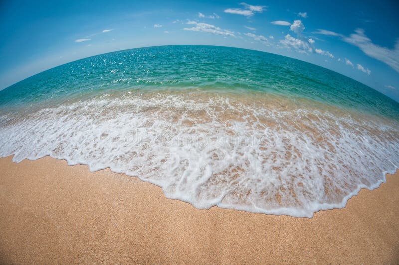 Download Beautiful Sandy Beach In A Sunny Day, Landscape, Fisheye Distortion Stock Image - Image of ...