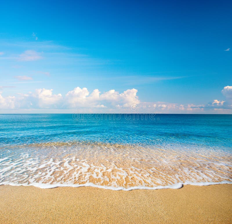 Beautiful Sandy Beach and Tropical Sea Stock Photo - Image of peace ...