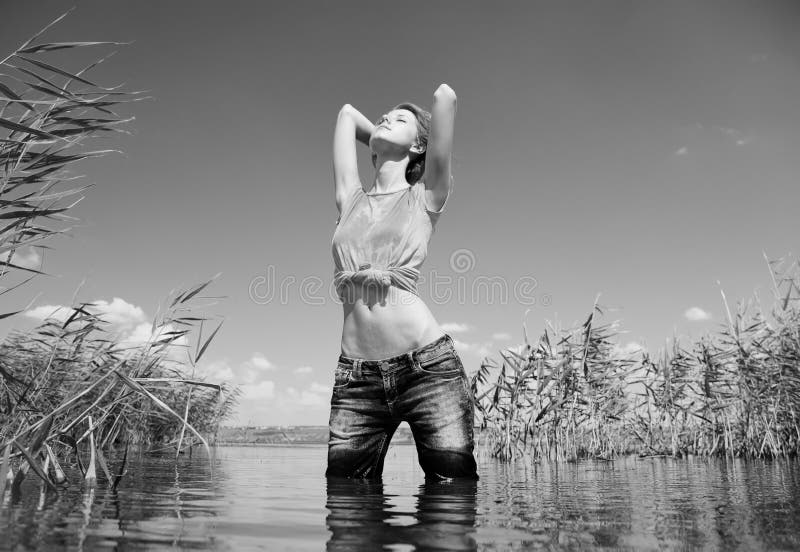 Beautiful Savage Girl In The River. Stock Image Image of