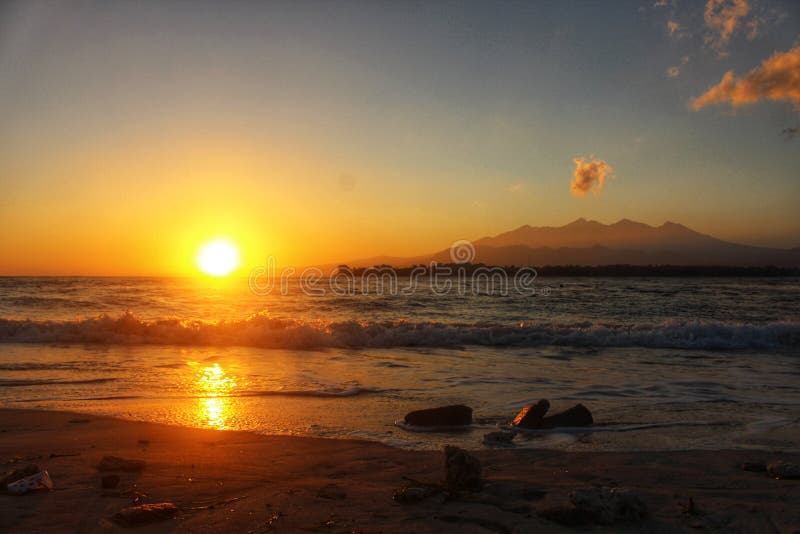 Beautiful scenery composition of mountains and sunsets on the island of Gili Air Lombok  Indonesia is used for background art