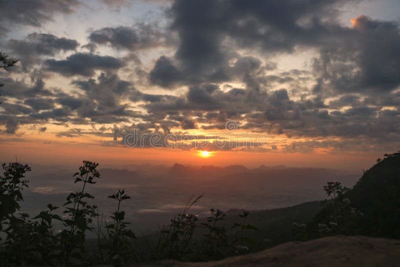 Beautiful Scenery Of Mountains With Sunrise In The Morning Stock Image