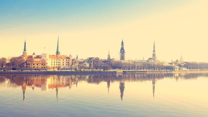 Beautiful scenery of Riga center with retro colors royalty free stock images Beautiful scenery of Riga center with retro colors royalty free stock images