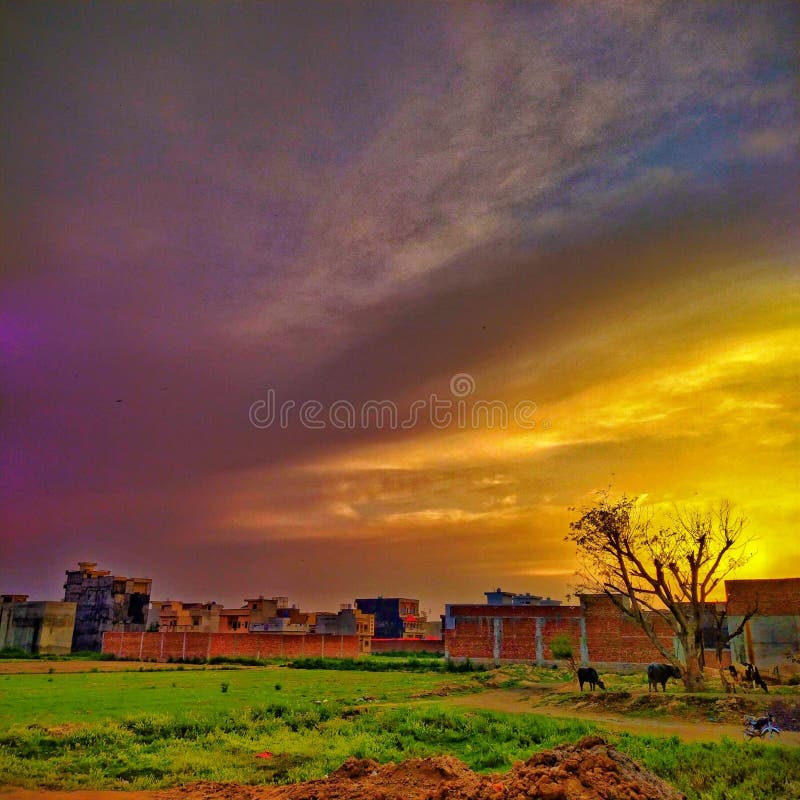 Beautiful Scenery of Village Life and Great Weather Stock Photo Image